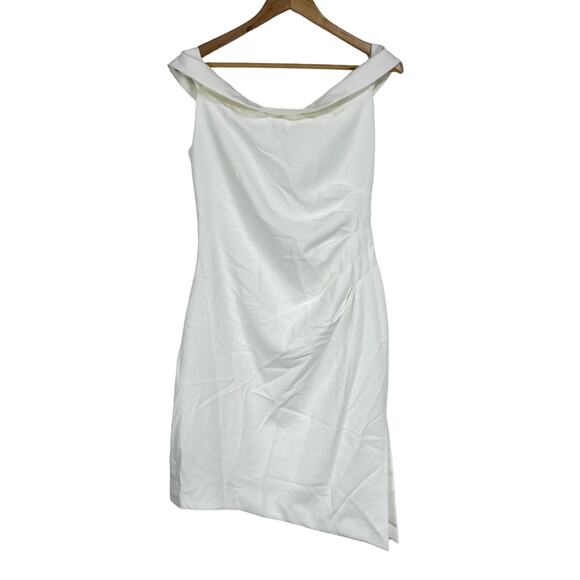 NWT Milly Ally Off-Shoulder Cady Dress Ecru White Size 12 Ruched Side Slit Hem - Picture 5 of 12